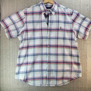 Ralph Lauren Shirt Mens XL Multicolor Plaid Button Down Short Sleeve Pony Logo